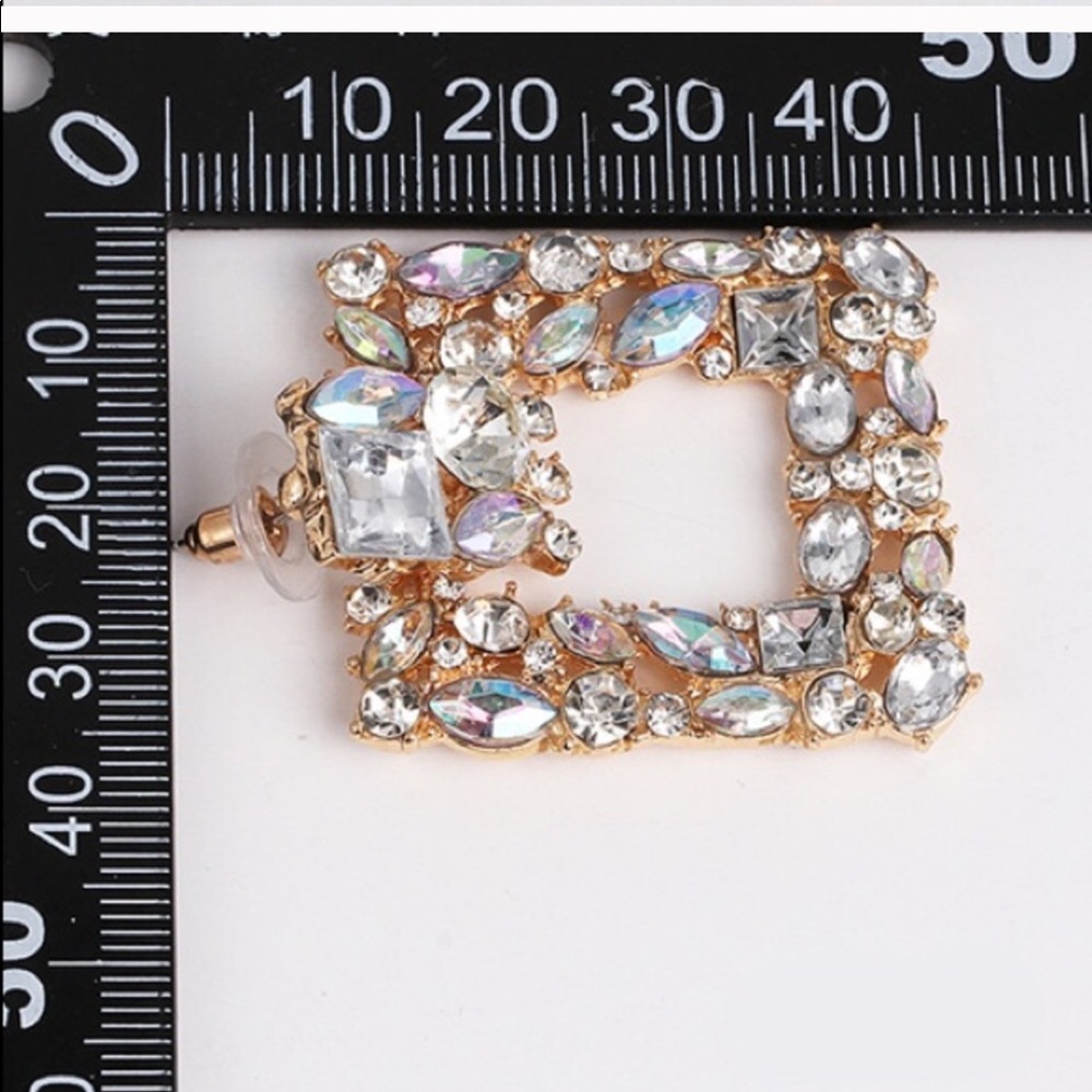 Multi-color Rhinestone Square drop Earrings - Picture 3 of 4